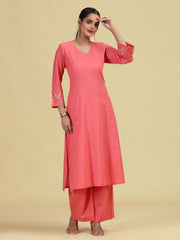 Rose Pink Pure Cotton Embroidered Co-Ord Set