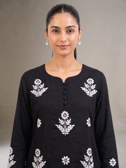 Black Cotton Floral Embroidery Kurta Palazzo Co-ord Set