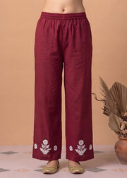 Maroon Cotton Floral Embroidery Kurta Palazzo Co-ord Set