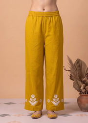 Yellow Cotton Floral Embroidery Kurta Palazzo Co-ord Set
