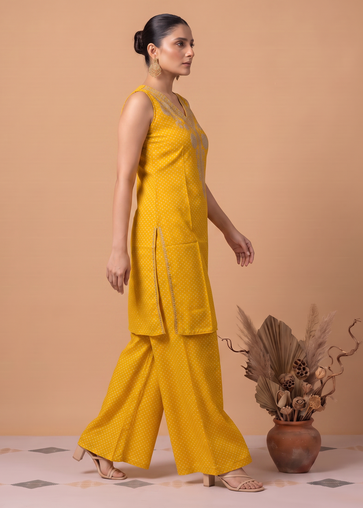 Yellow Floral Embroidery Co-Ord Set