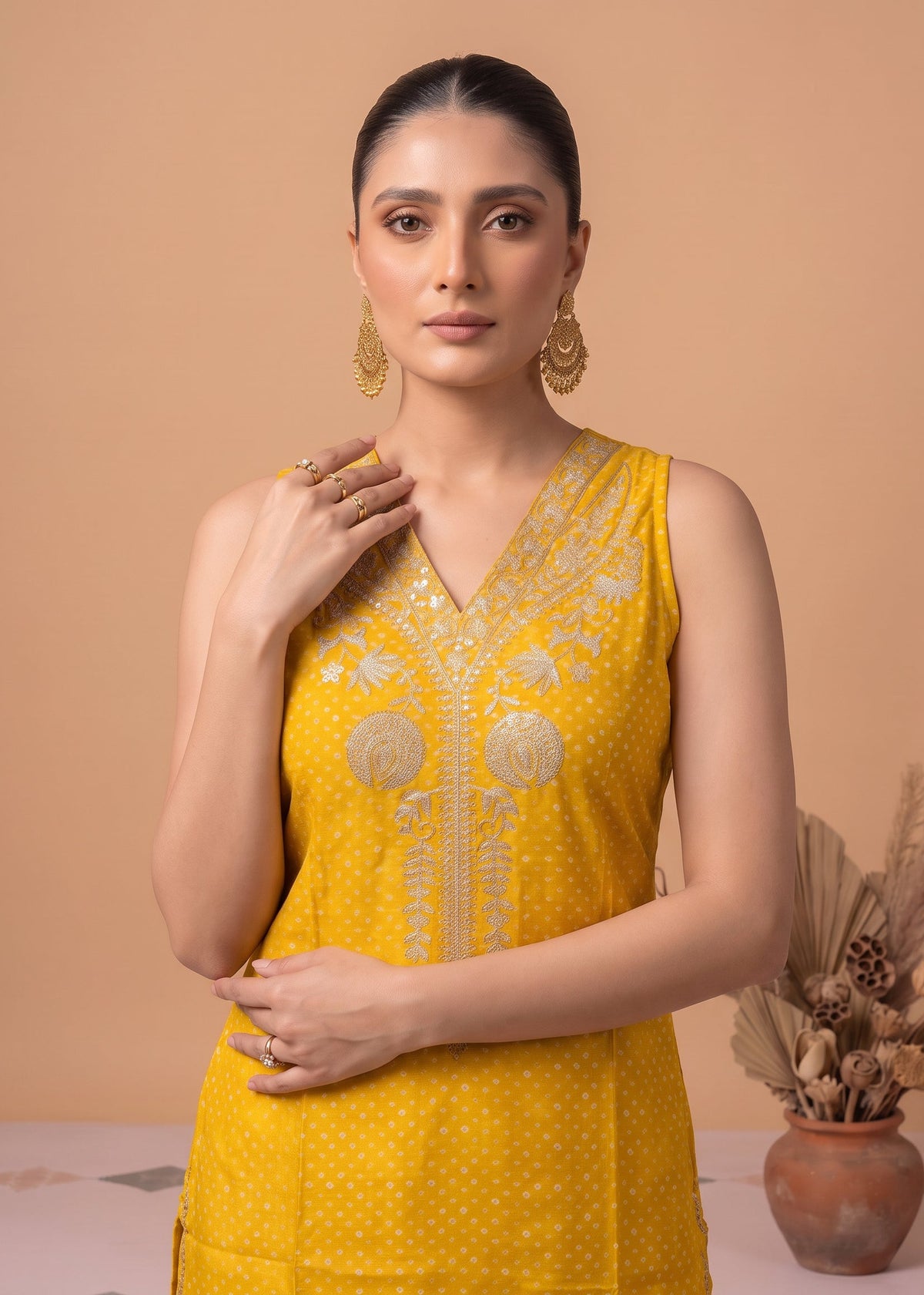 Yellow Floral Embroidery Co-Ord Set