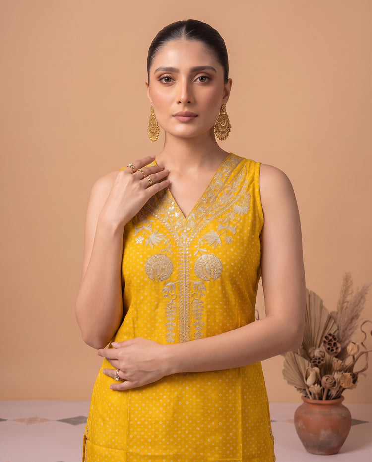 Yellow Floral Embroidery Co-Ord Set