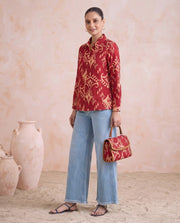 Red Abstract Print Pure Cotton Short Kurti
