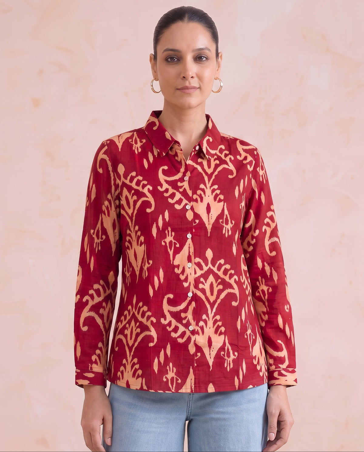 Red Abstract Print Pure Cotton Short Kurti