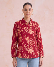 Red Abstract Print Pure Cotton Short Kurti