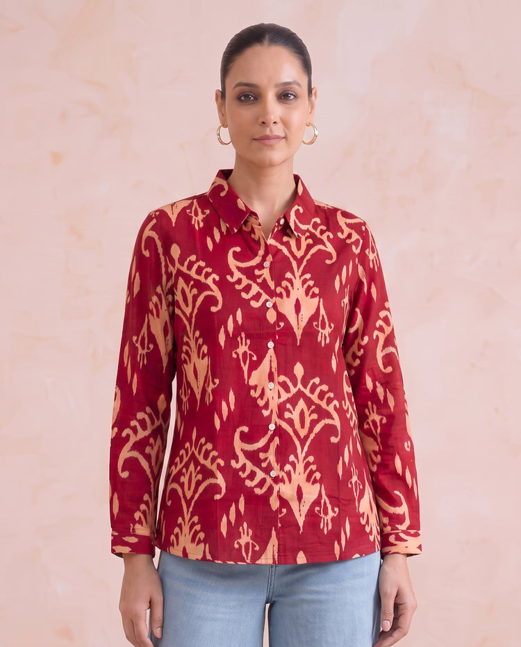 Red Abstract Print Pure Cotton Short Kurti