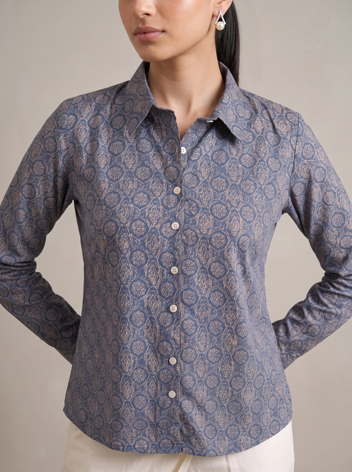 Indigo Blue Printed Straight Short Kurti