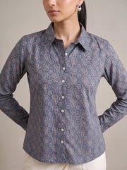 Indigo Blue Printed Straight Short Kurti
