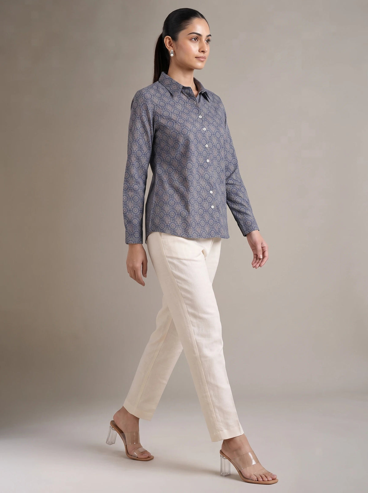 Indigo Blue Printed Straight Short Kurti