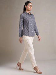 Indigo Blue Printed Straight Short Kurti
