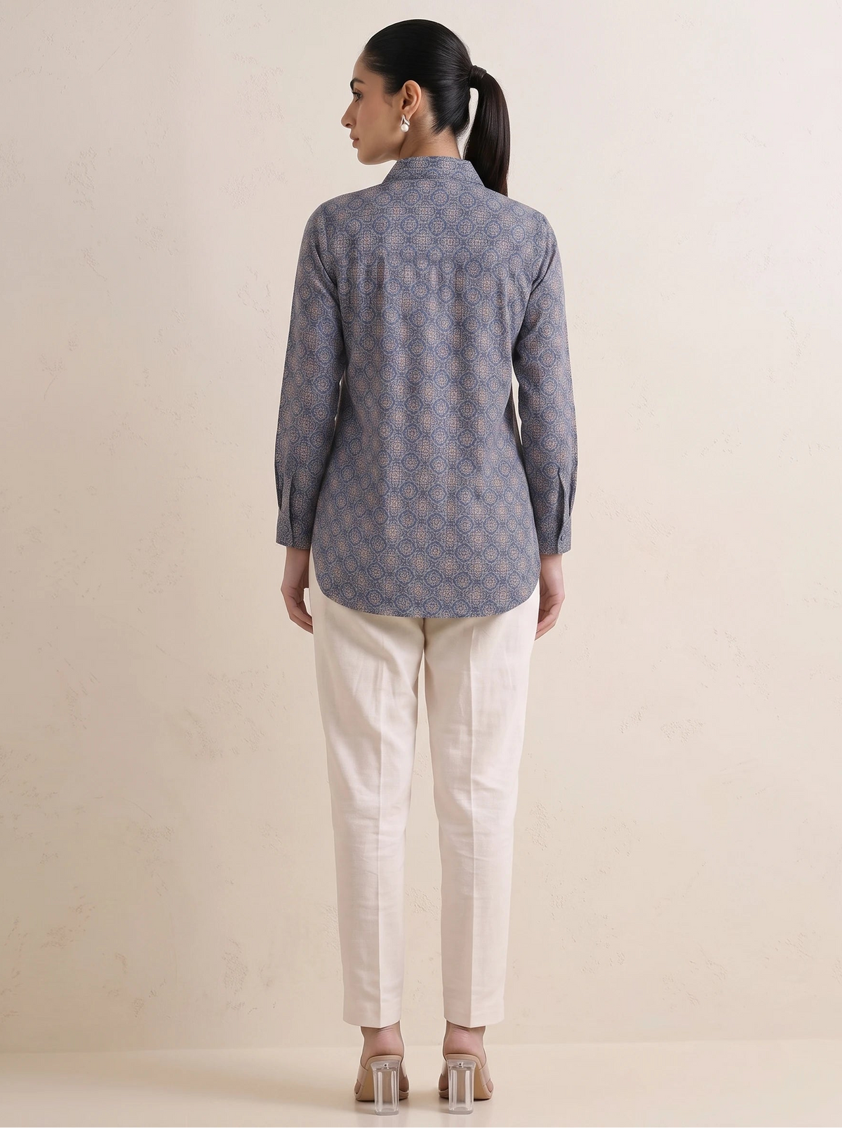 Indigo Blue Printed Straight Short Kurti
