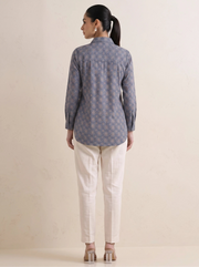 Indigo Blue Printed Straight Short Kurti