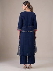 Navy Blue Embroidered Straight Ethnic Suit Set