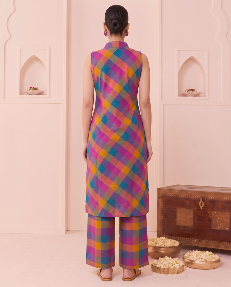 Multicolor Handloom Cotton Checks Co-ord Set