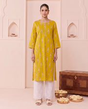 Mustard Geometric Motif Pure Cotton Kurta