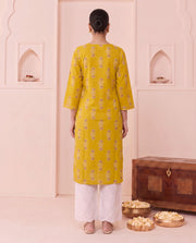 Mustard Geometric Motif Pure Cotton Kurta