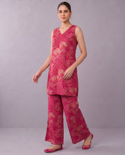 Pink Floral Printed V-Neck Kurta & Palazzo Set Co-ords Set
