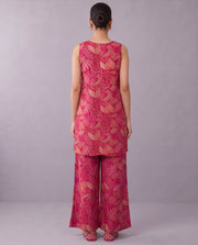 Pink Floral Printed V-Neck Kurta & Palazzo Set Co-ords Set
