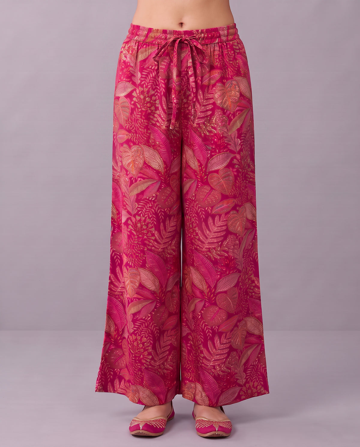 Pink Floral Printed V-Neck Kurta & Palazzo Set Co-ords Set