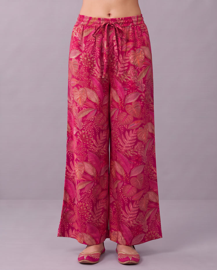 Pink Floral Printed V-Neck Kurta & Palazzo Set Co-ords Set