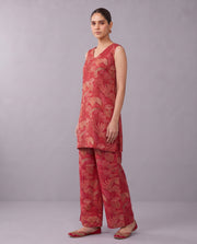 Red Floral Printed V-Neck Kurta & Palazzo Set Co-ords Set