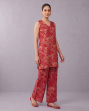 Red Floral Printed V-Neck Kurta & Palazzo Set Co-ords Set