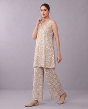 Beige Printed Kurta Pant Elegant Co-ord
