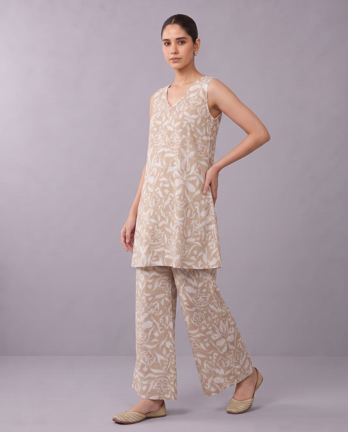 Beige Printed Kurta Pant Elegant Co-ord
