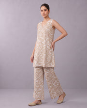 Beige Printed Kurta Pant Elegant Co-ord