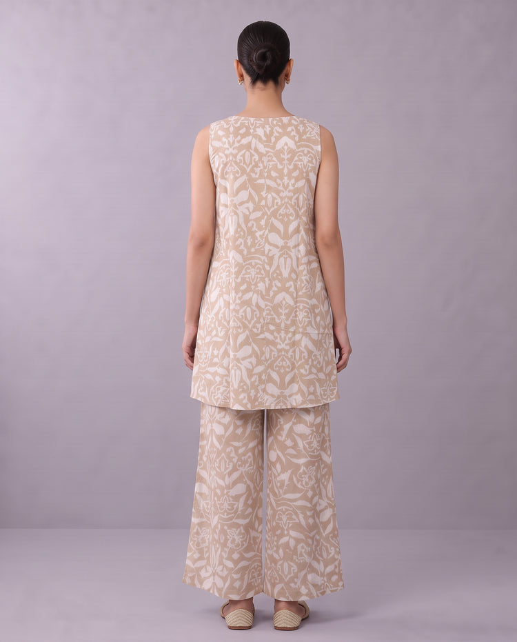 Beige Printed Kurta Pant Elegant Co-ord
