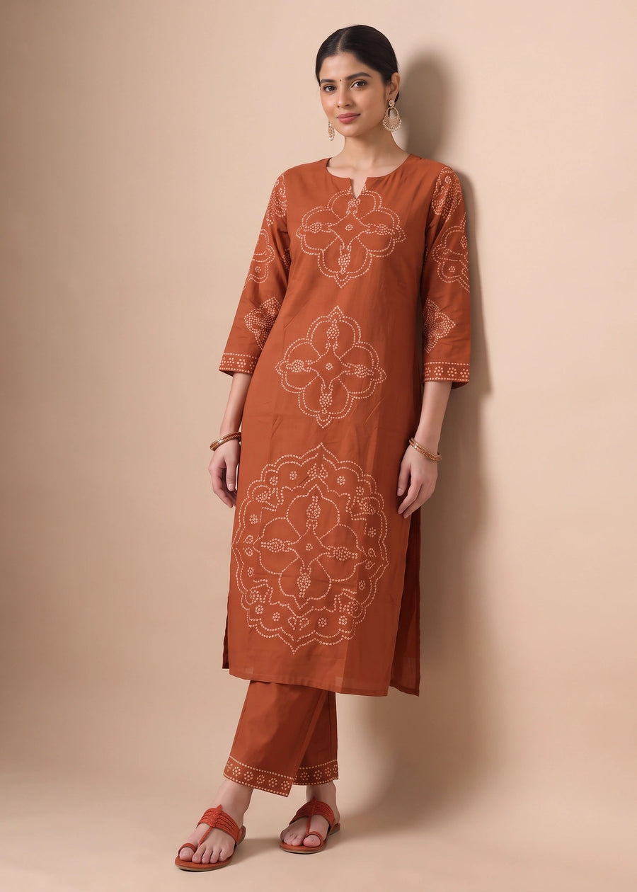 Rust Bandhani Print Co-Ord Set