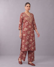 Deep Rose Pink Floral Embroidery Co-ords Set