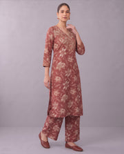 Deep Rose Pink Floral Embroidery Co-ords Set