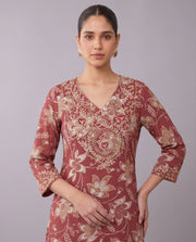 Deep Rose Pink Floral Embroidery Co-ords Set