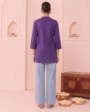 Purple Straight Cotton Short Kurti with Front Button