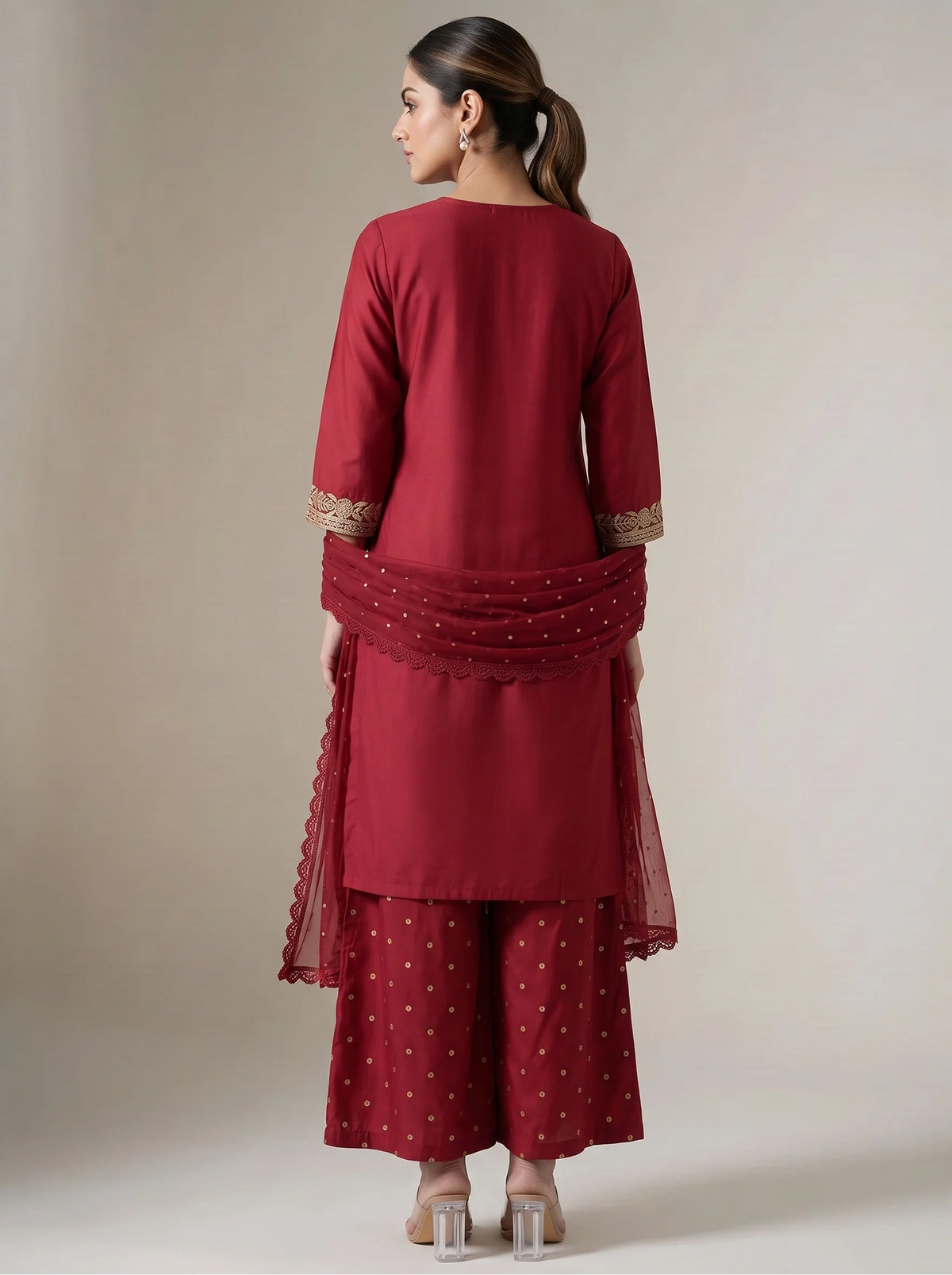 Maroon Embroidered Straight Ethnic Suit Set