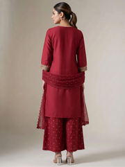 Maroon Embroidered Straight Ethnic Suit Set