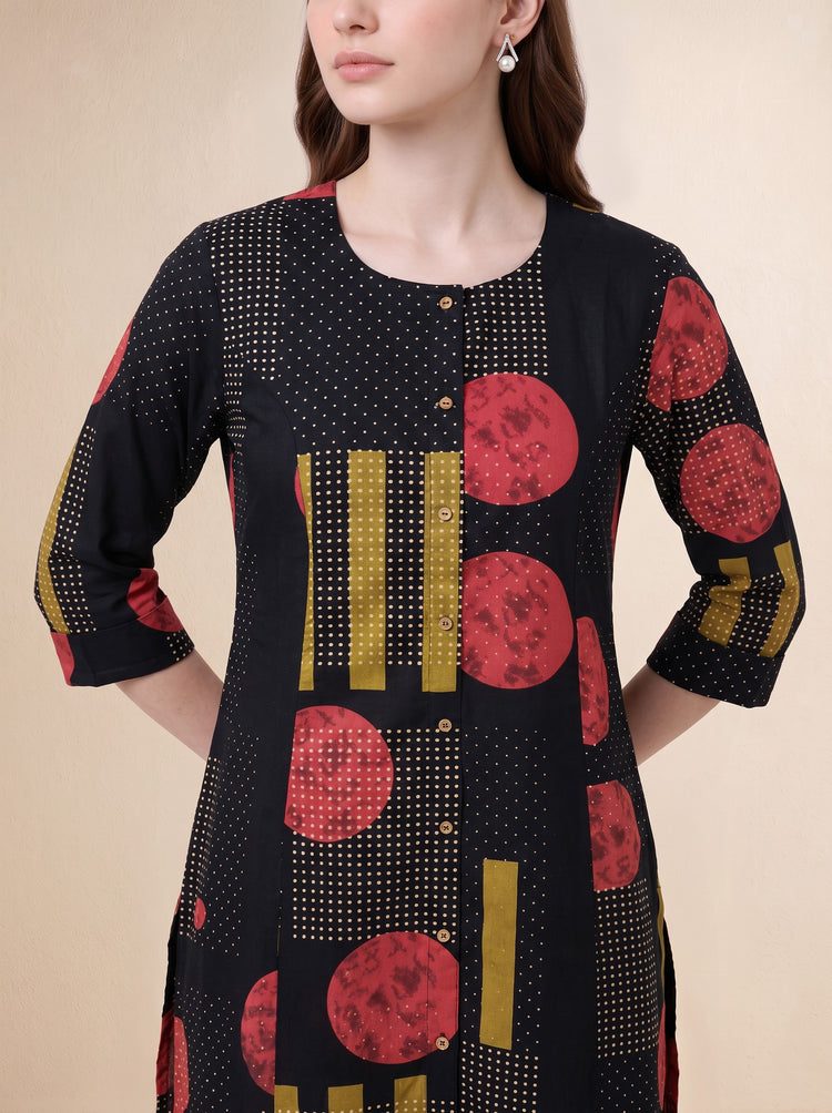 Black Floral Printed Pure Cotton Co-ord Set
