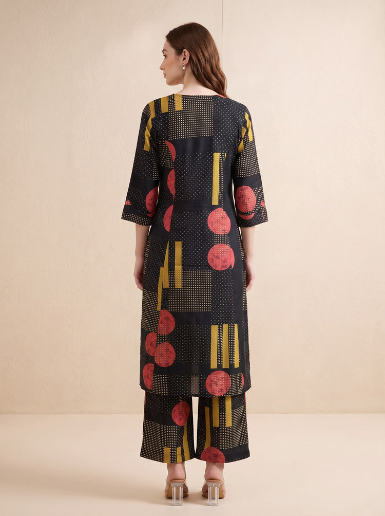 Black Floral Printed Pure Cotton Co-ord Set