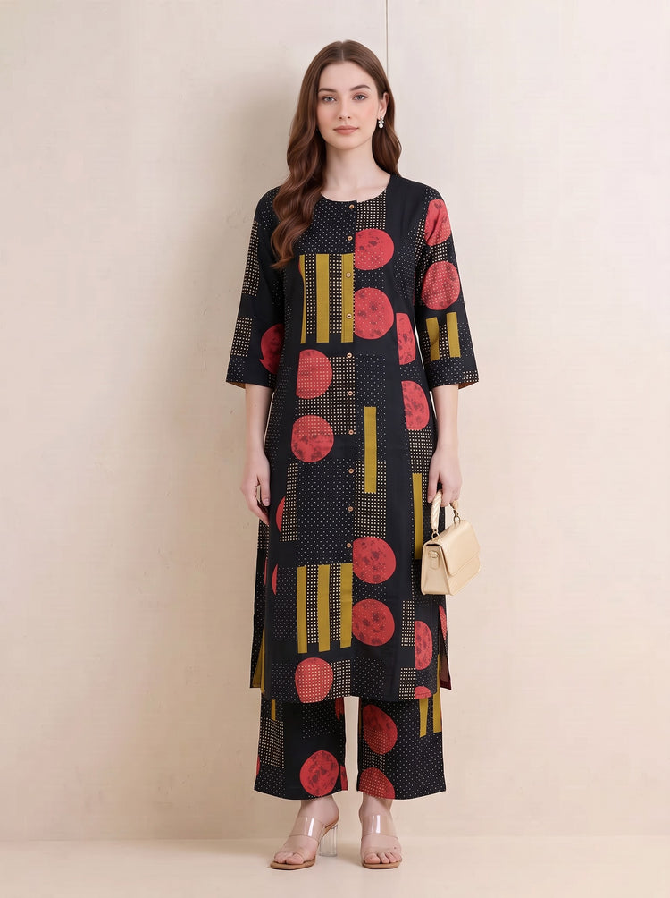 Black Floral Printed Pure Cotton Co-ord Set