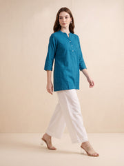 Teal Solid Pure Cotton Tunic