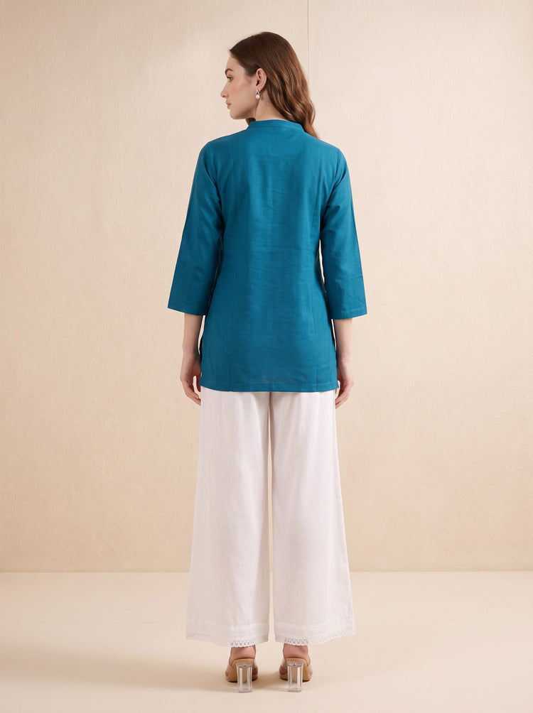 Teal Solid Pure Cotton Tunic