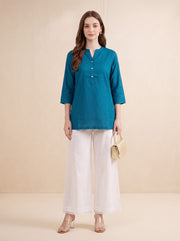 Teal Solid Pure Cotton Tunic