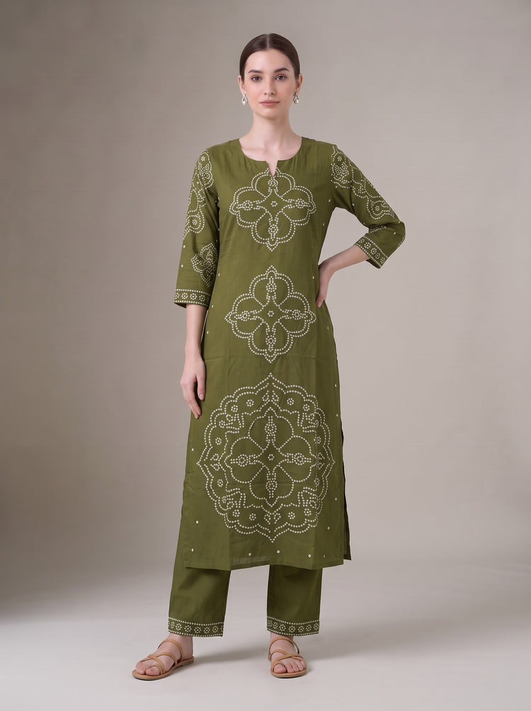 Light Olive Green Bandhani Print Co-Ord Set