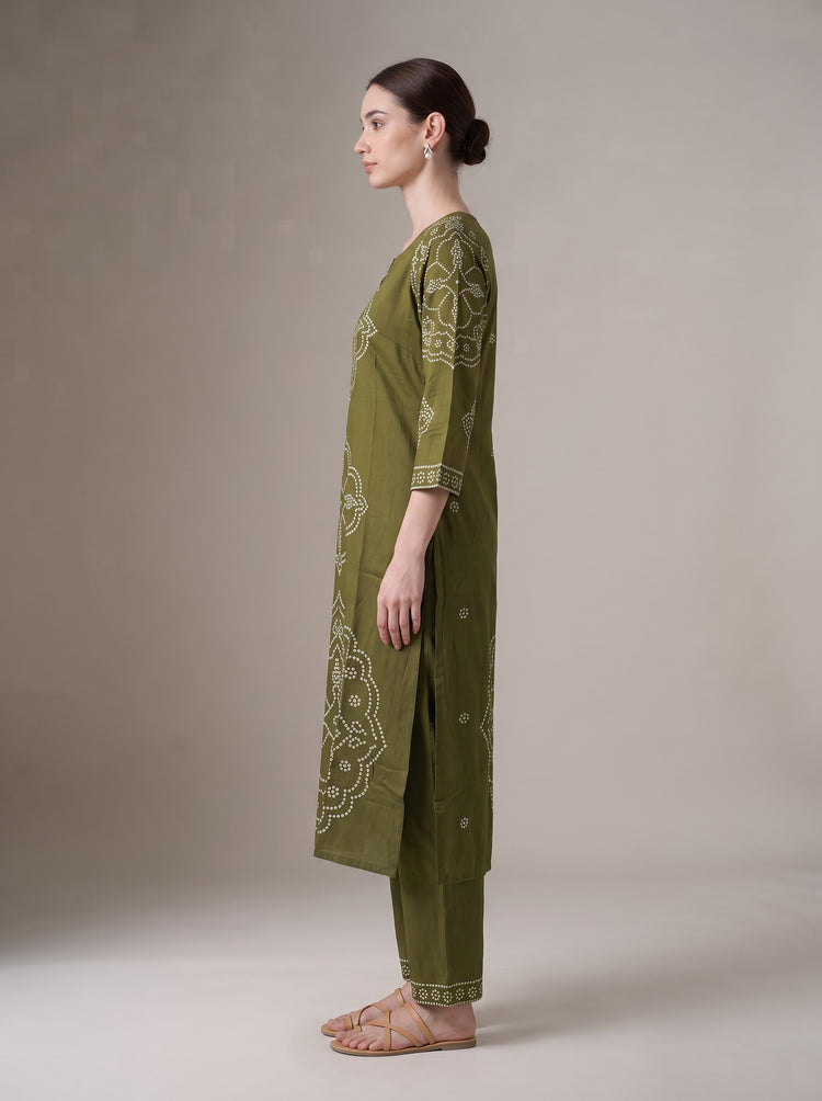 Light Olive Green Bandhani Print Co-Ord Set
