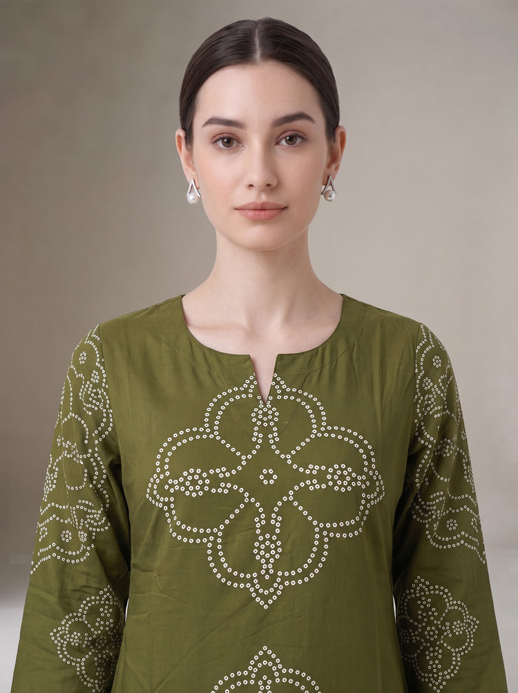 Light Olive Green Bandhani Print Co-Ord Set