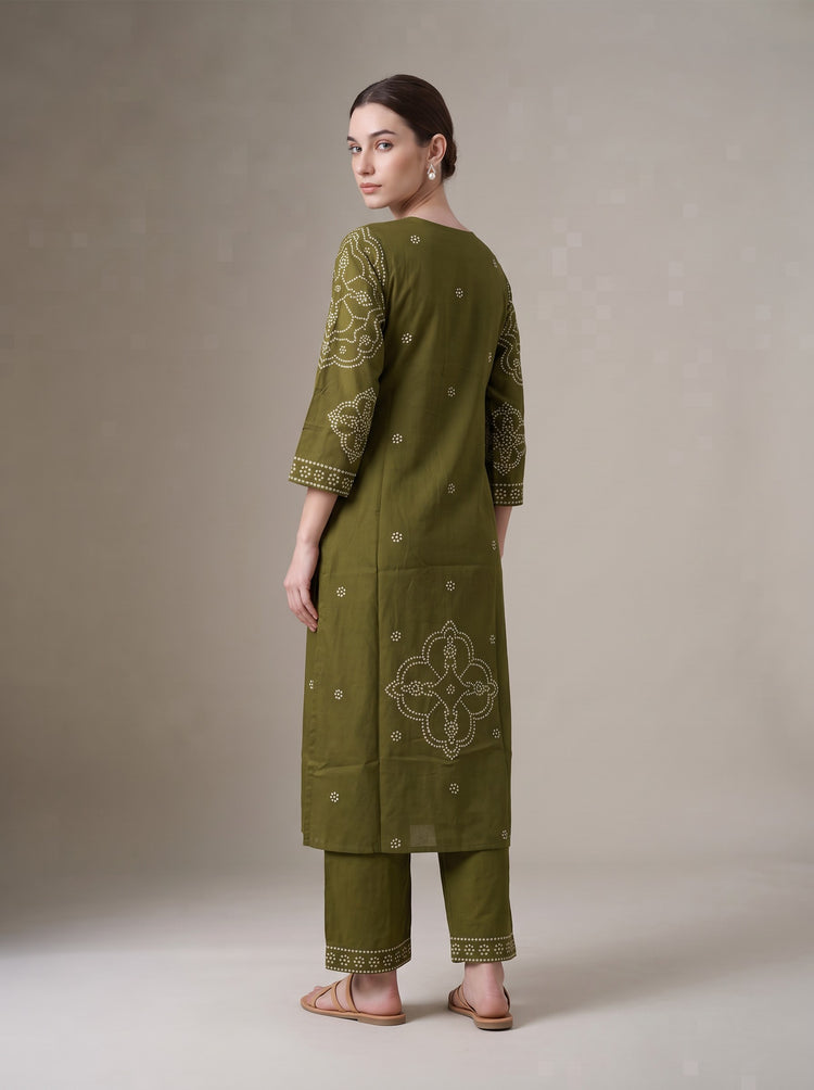 Light Olive Green Bandhani Print Co-Ord Set