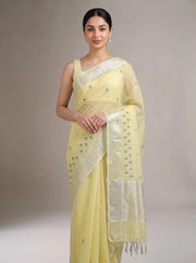 Light Yellow Linen Woven Saree