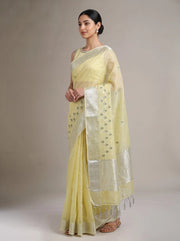 Light Yellow Linen Woven Saree